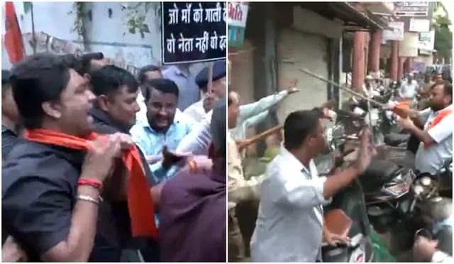 day-after-bihar-bjpcongress-workers-clash-in-surat-over-abusive-sloganeering-against-pm-modi-in-voter-adhikar-yatra