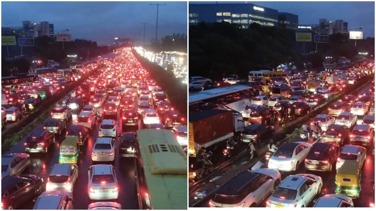 gurugram-rains-traffic-jam-on-delhi-jaipur-highway-up-to-20-km-stuck-for-several-hours-watch