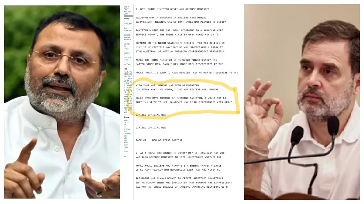 bjp-mp-nishikant-dubey-invokes-pm-morarji-desai-statement-on-indira-gandhi-to-attack-rahul-posts-trump-tariff-war