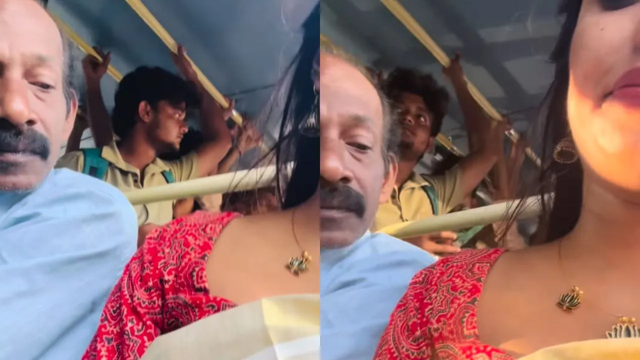saree-clad-kerala-woman-records-elderly-man-staring-at-her-chest-on-bus-viral-video