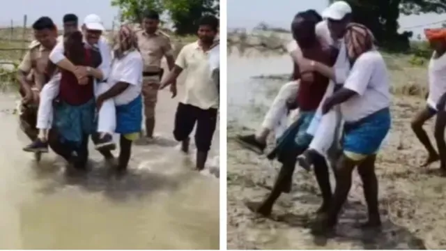 bihar-mp-tariq-anwar-carried-by-villagers-during-flood-inspection-congress-defends-unwell-leader-amid-backlash