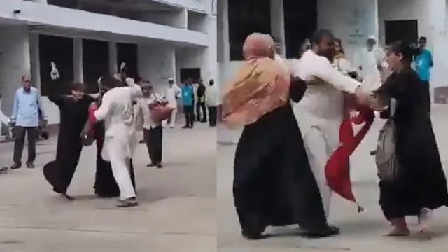 video-up-woman-hits-husband-with-slippers-outside-court-after-alleged-triple-talaq-fir-filed-against-husband-inlaws-for-abuse