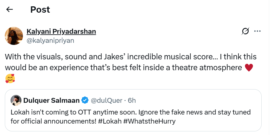 Kalyani Priyadarshan on Lokah ott release update