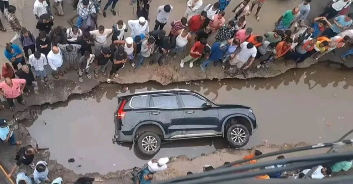conspiracy-to-defame-govt-patna-woman-blames-authorities-after-her-suv-falls-into-pothole-watch
