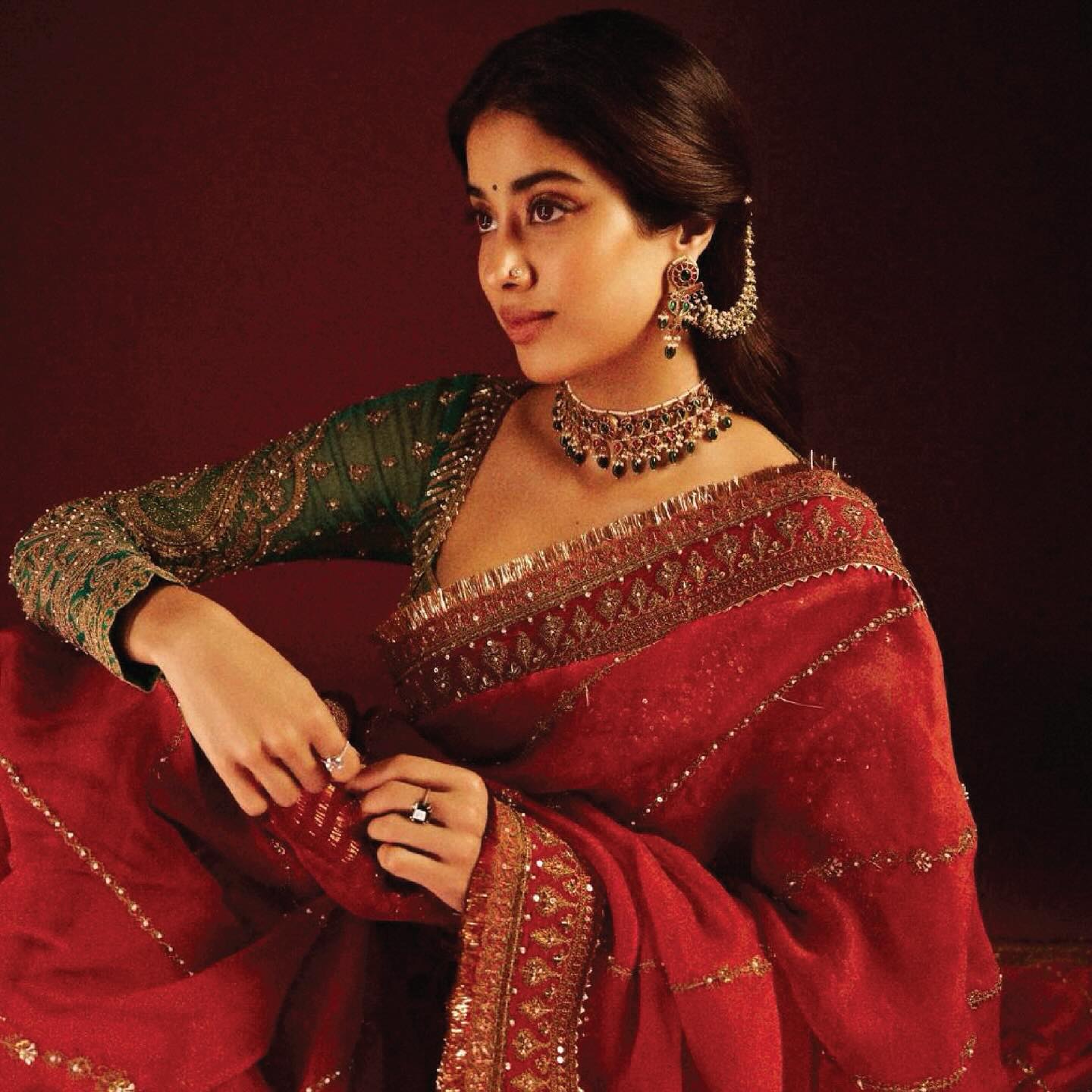 Janhvi Kapoor In Red Saree