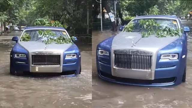 rolls-royce-ghost-stuck-in-kolkata-waterlogged-streets-amid-heavy-rain-viral-video-shocks-netizens-the-amount-of-tax-he-paid