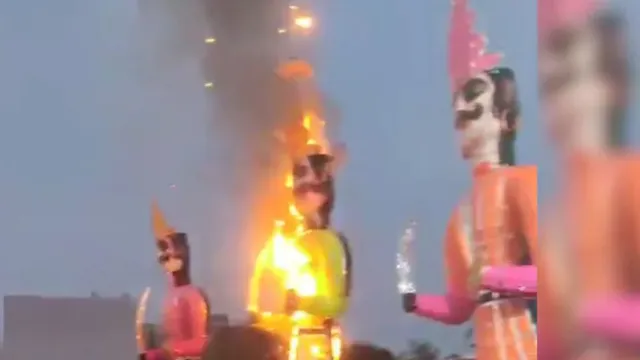 bhopal-dussehra-celebrations-drunk-man-sets-ravan-putla-on-fire-early-morning-watch-ravan-dahan-video