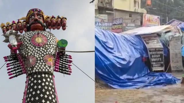 delhi-ncr-weather-heavy-rain-hits-delhi-noida-during-dussehra-celebrations-damaging-ravan-putlas-effigy-delhi-weather-news