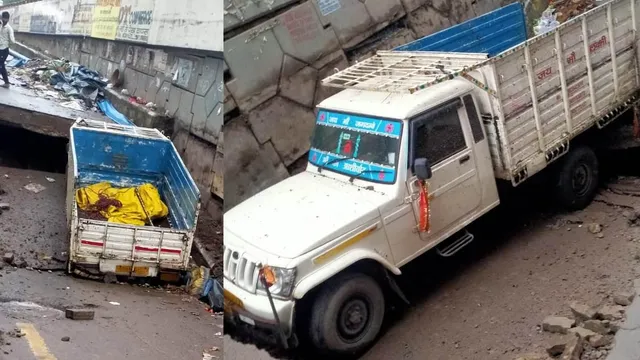 patna-rain-road-collapses-near-mithapur-market-trapping-two-vehicles