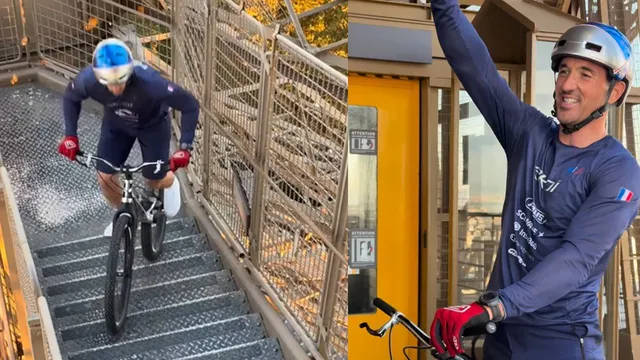 french-cyclist-aurelien-fontenoy-climbs-eiffel-tower-on-all-terrain-bike-in-12-5-minutes-breaks-23-year-old-world-record-video
