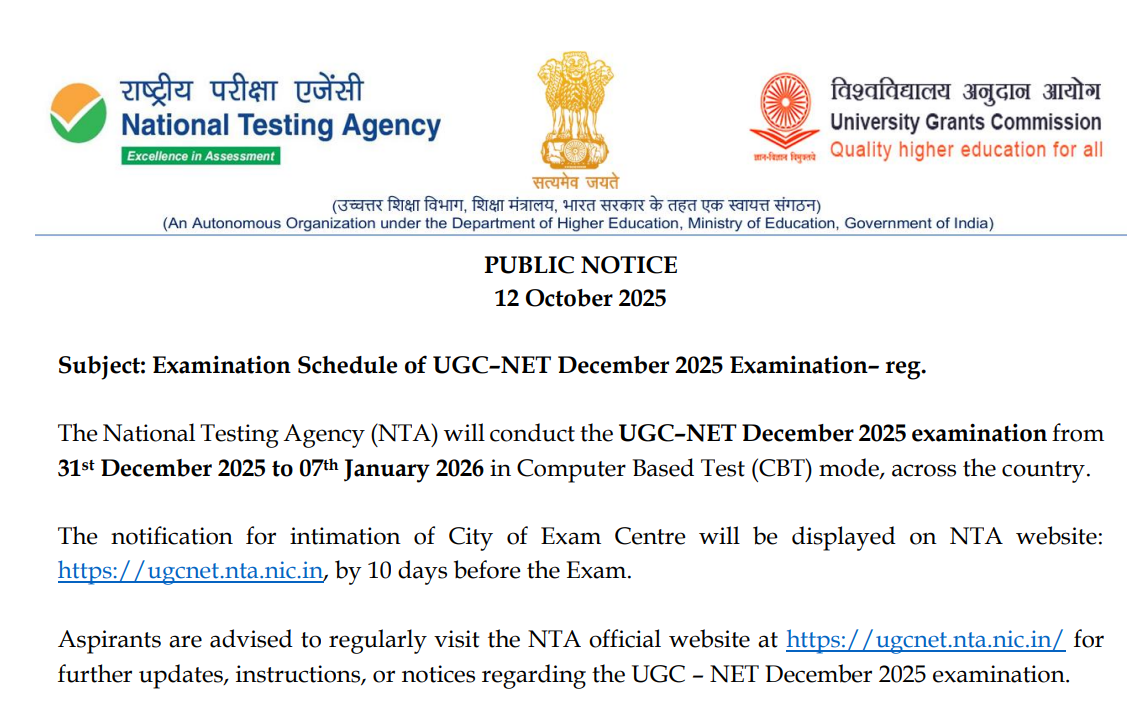 UGC NWT Exam dates
