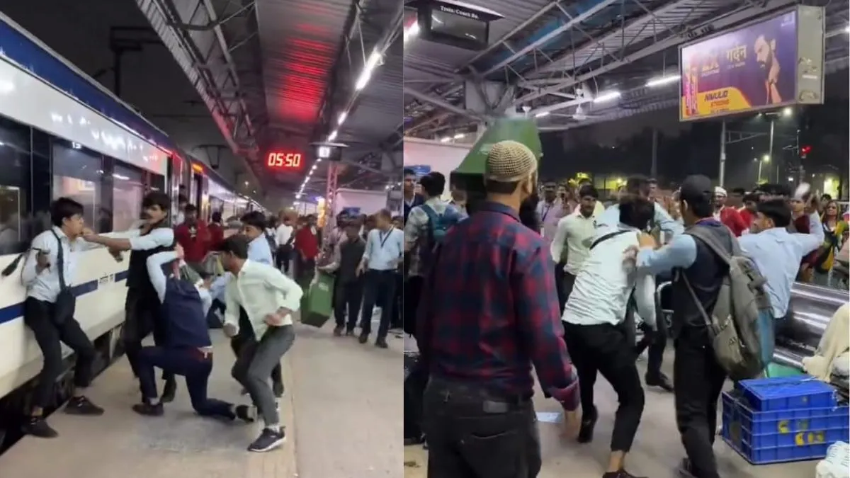 scuffle-breaks-out-between-vande-bharat-staff-at-nizamuddin-station-irctc-fines-rs-5-lakh-4-staff-detained-watch-video