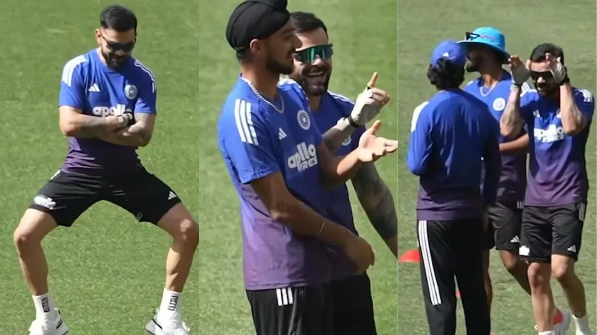 india-national-cricket-team-vs-australia-national-cricket-team-virat-kohli-hilarious-mimickry-act-video-arshdeep-singh-axar-patel-jaiswal-jurel-ind-vs-aus-odi-series