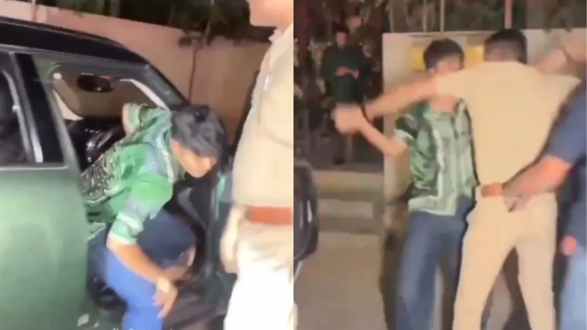 surat-businessmans-son-misbehaves-with-police-after-being-caught-drinking-in-car-video-goes-viral