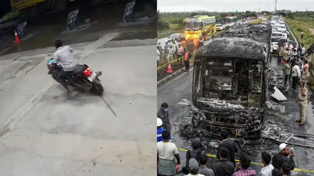 kurnool-bus-fire-video-shows-drunk-biker-struggling-to-maintain-balance-at-petrol-pump-moments-before-crash-watch