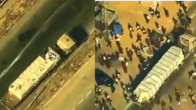video-us-drone-footage-shows-suspected-hamas-operatives-looting-humanitarian-aid-truck-in-gaza