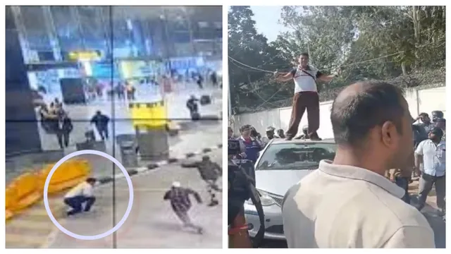 bengaluru-erratic-passenger-assaults-cab-driver-mid-ride-climbs-car-rooftop-hours-after-airport-knife-attack-incident-video