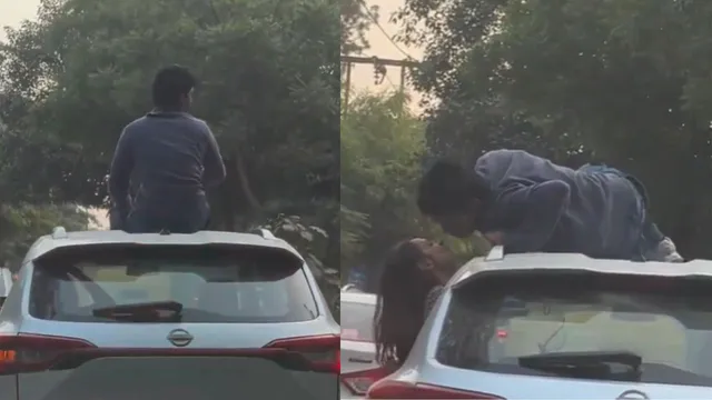 delhi-man-climbs-over-moving-cars-roof-and-kisses-girlfriend-police-step-in-to-penalise-reckless-act-video