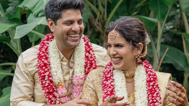 bigg-boss-tamil-fame-samyuktha-shan-marries-former-cricketer-kris-srikkanth-son-aniruddha-in-an-intimate-traditional-ceremony-photos