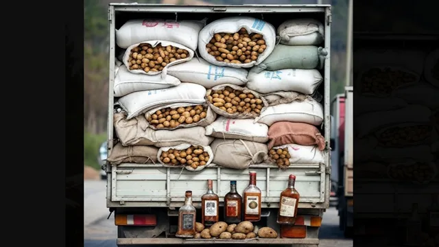 bihar-4006-litres-of-foreign-liquor-hidden-with-rotten-potatoes-on-truck-seized-in-dry-states-gopalganj