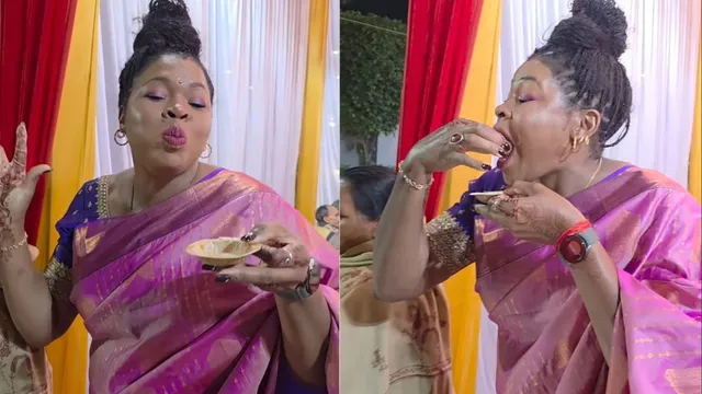 nigerian-woman-enjoys-desi-snacks-at-indian-wedding-says-give-me-all-the-pani-puri-in-viral-video
