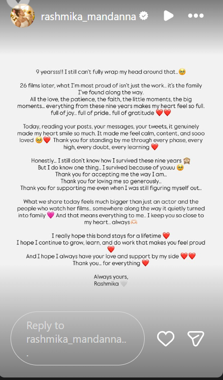 Rashmika Mandanna Instagram post