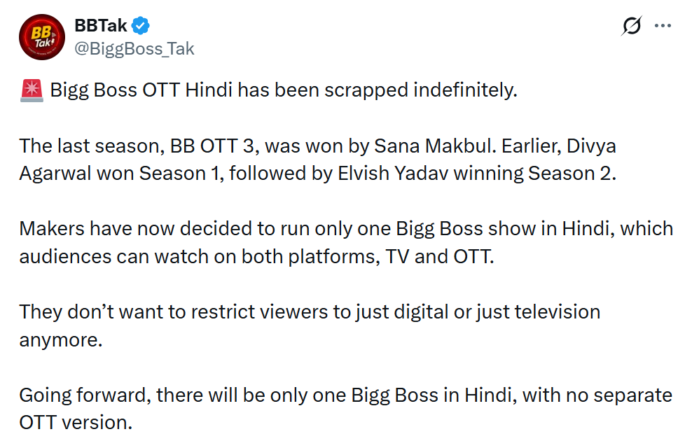 Bigg Boss OTT canceled