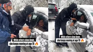 70-Year-Old Woman Goes Viral For Fearlessly Driving Through Snow-Covered Roads In Himachal Pradesh | Viral Video