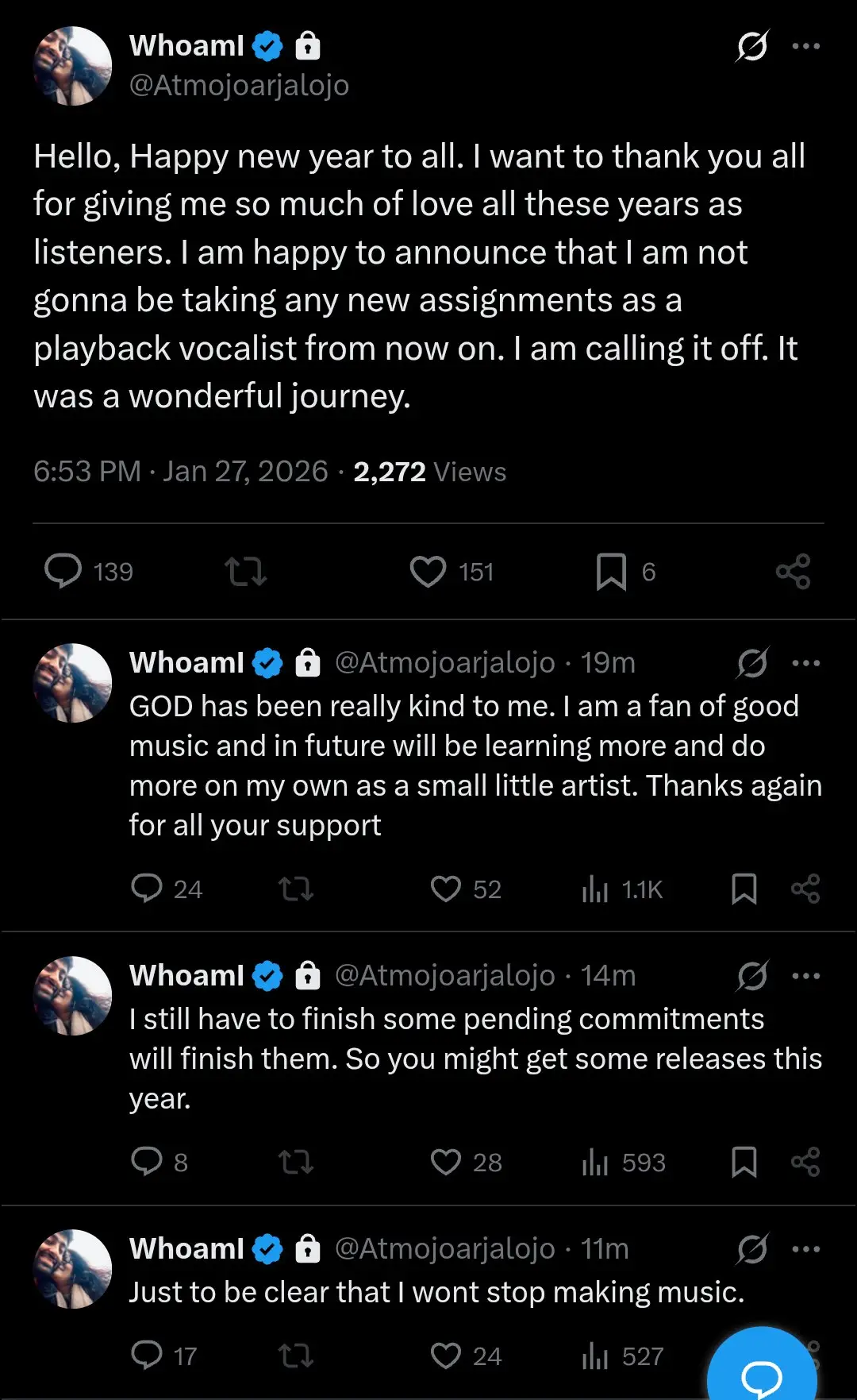 Arijit Singh retirement post