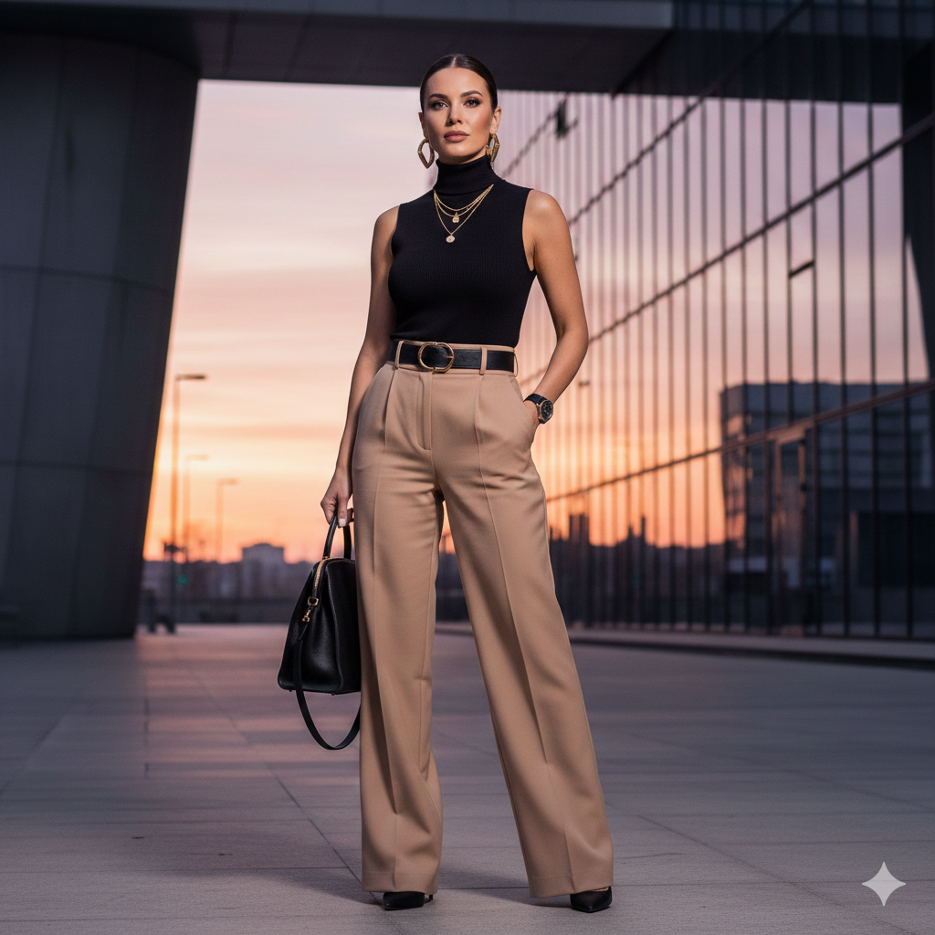 Black Top With Beige Pants