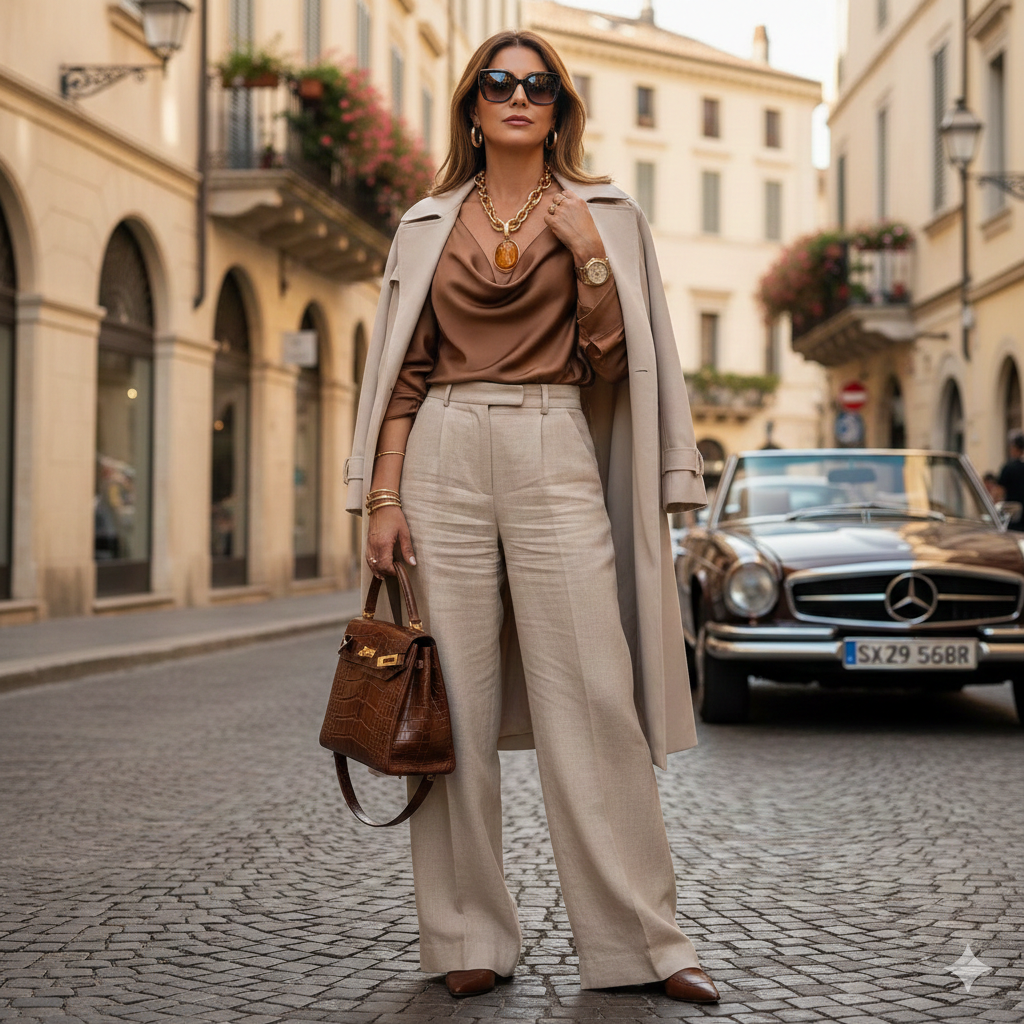 Brown Top With Beige Pants