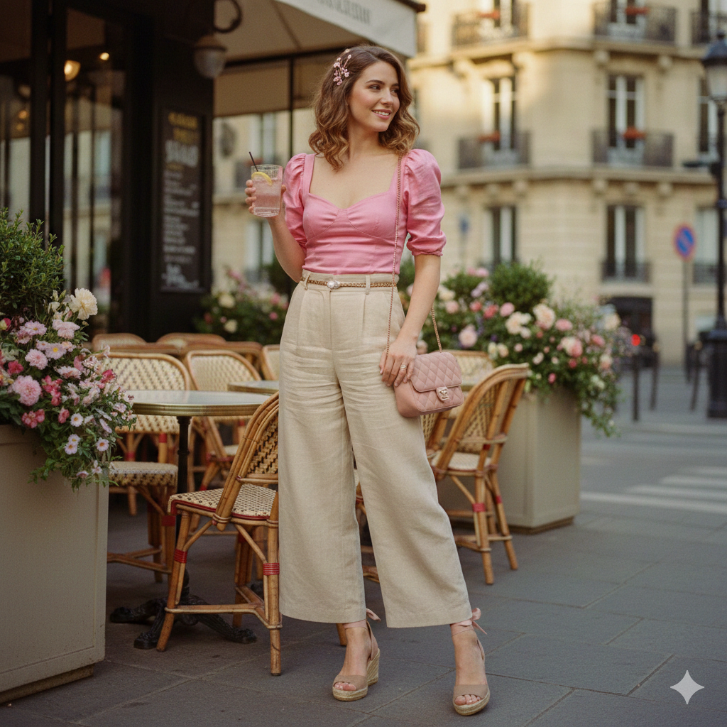 Pink Top With Beige Pants