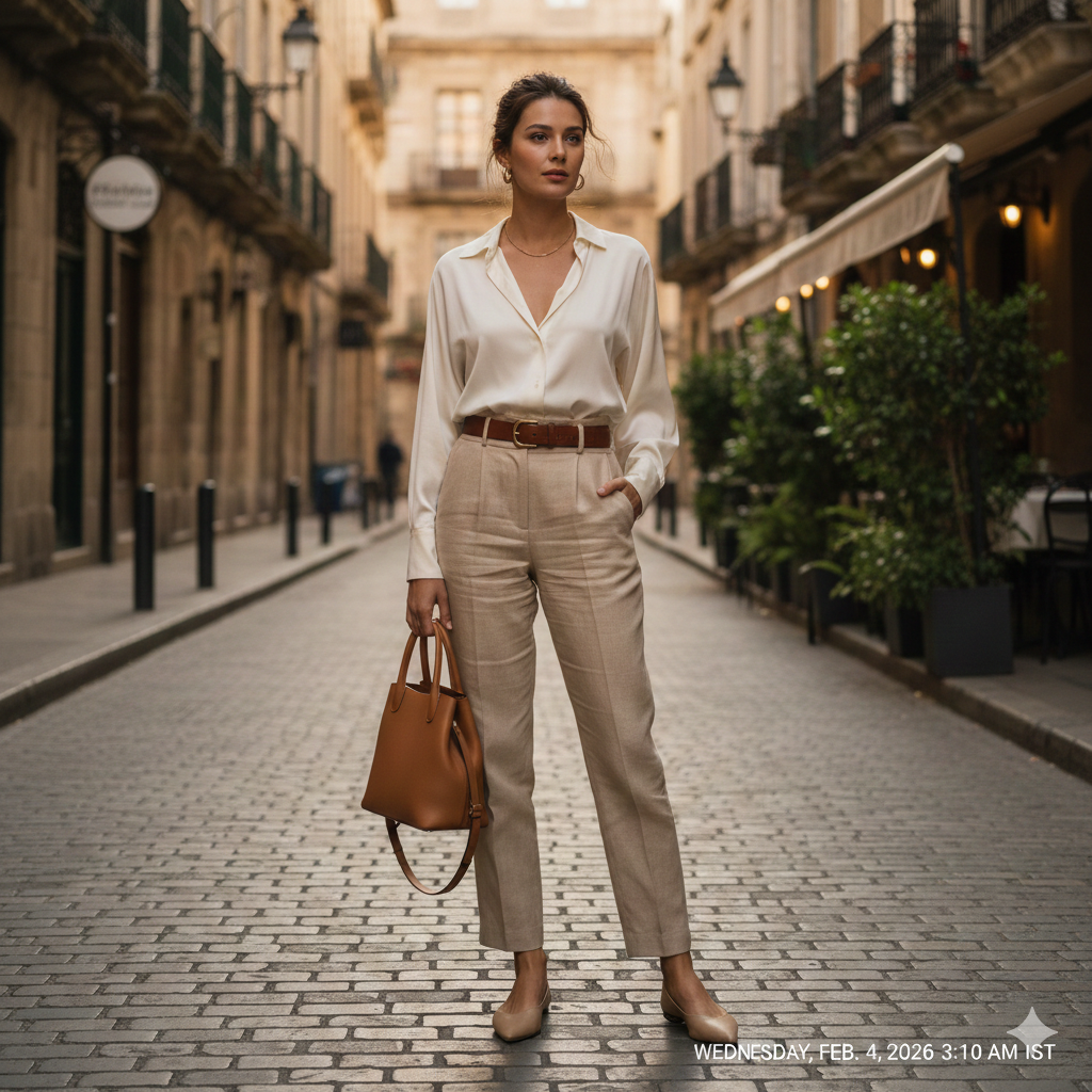 White Top With Beige Pants