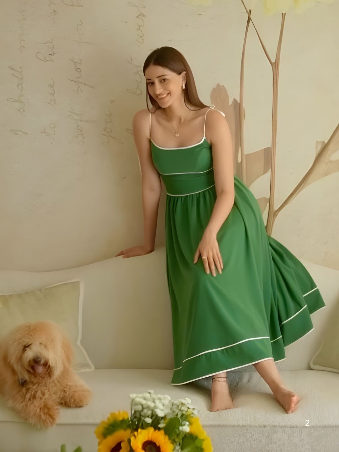 ananya in green maxi dress for shivratri
