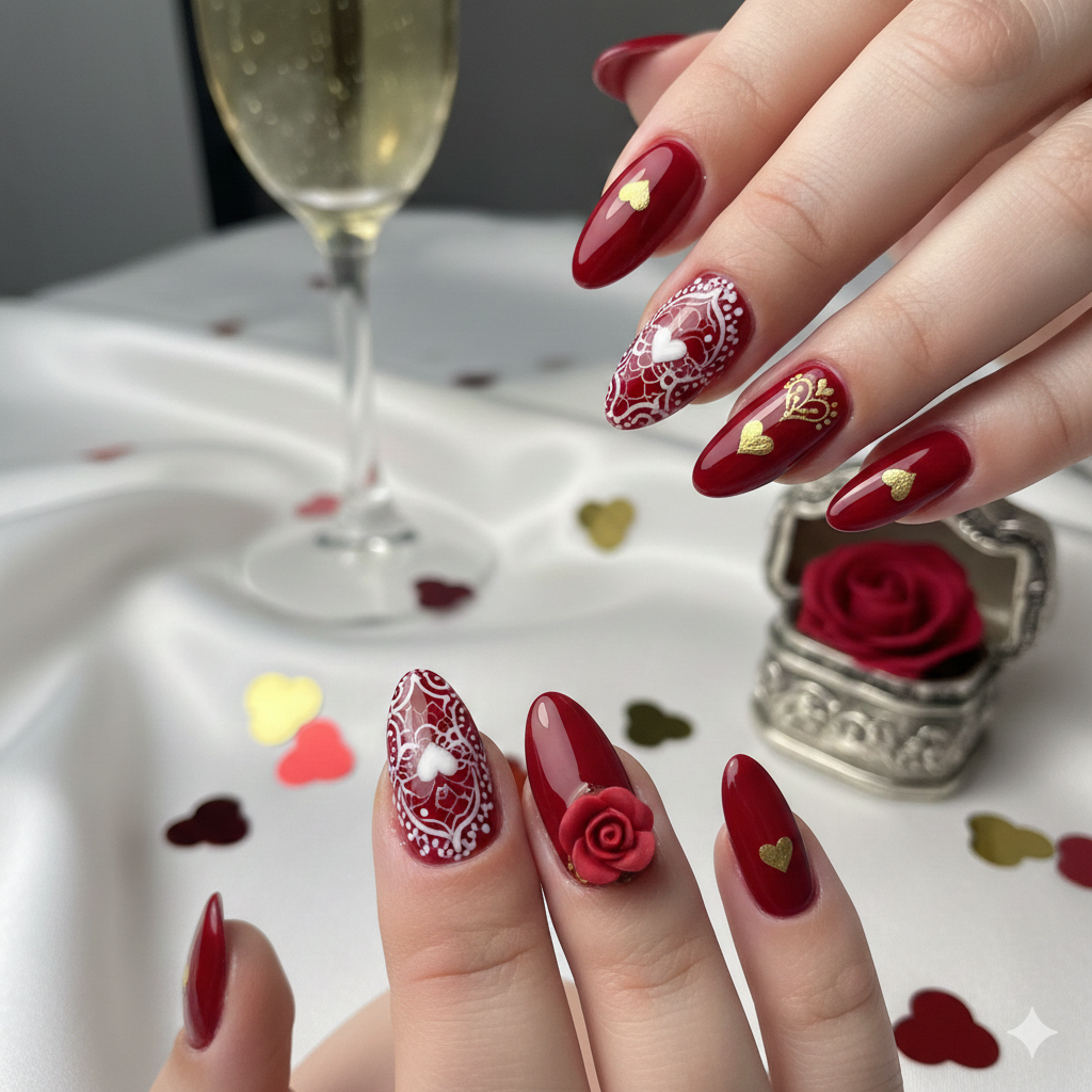 Classic Red Romance Nails