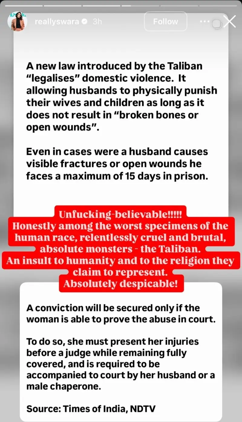 Swara Bhasker Instagram story
