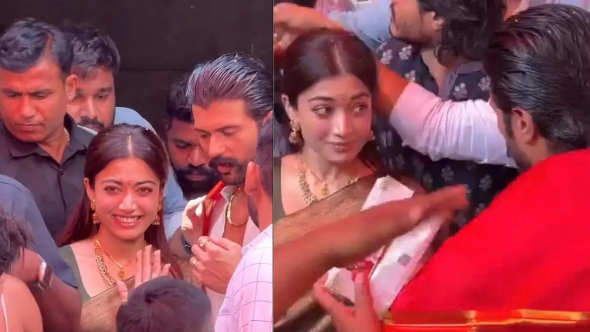 newlyweds-rashmika-mandanna-and-vijay-deverakonda-visit-tirupati-balaji-temple-seek-lord-venkateswara-blessings-video