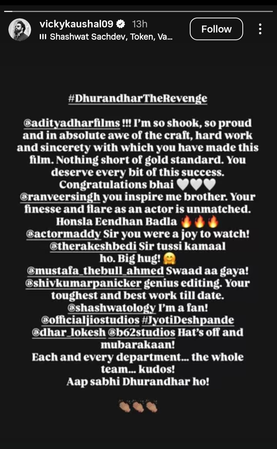 vicky kaushal praises dhurandhar 2