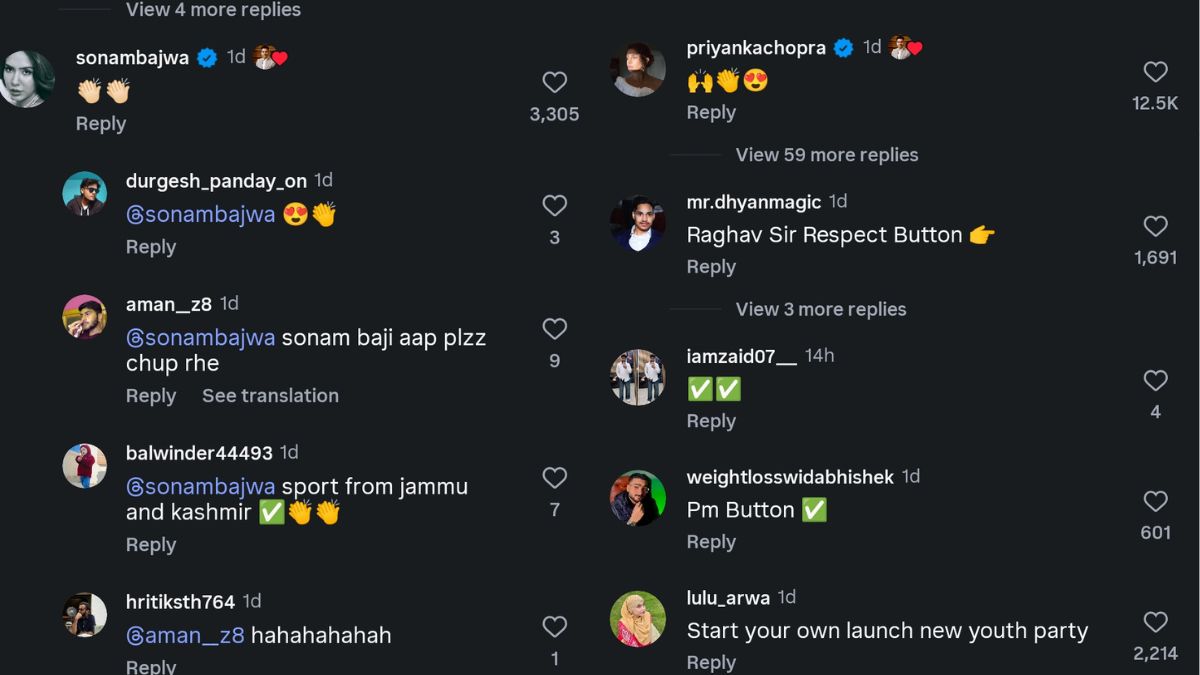 sonam bajwa supports raghav chadha.