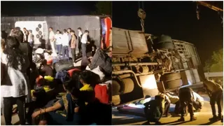 Yamuna Expressway Accident: Double-Decker Bus From Noida To Darbhanga Overturns Near Mathura, 40 Passengers Injured