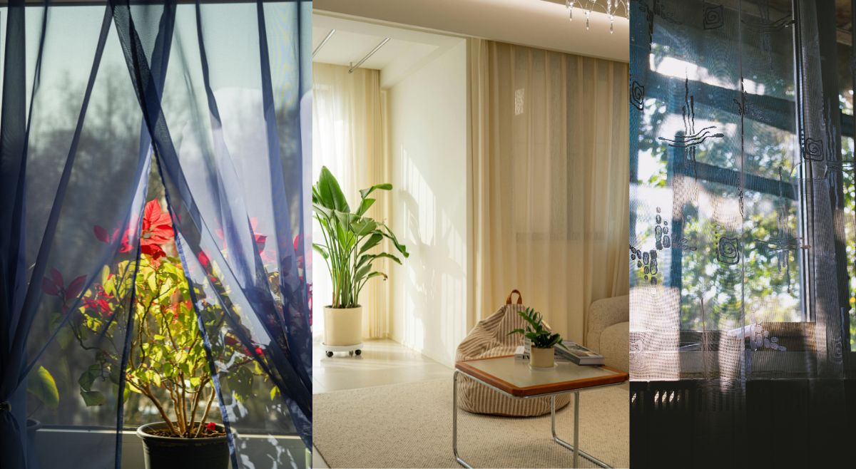 sheer curtains plant decor