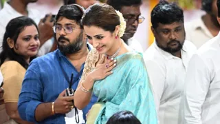 All Eyes On Trisha Krishnan As She Arrives For Vijay's Oath Ceremony In Silk Saree And Gajra Adorned Bun | VIDEOS
