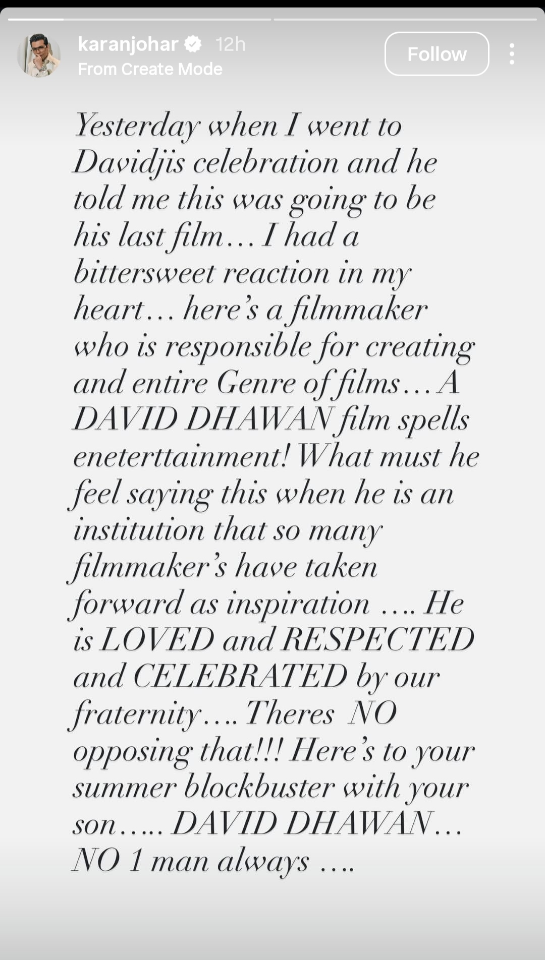 karan johar story for david dhawan