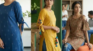 5 Knot Sleeve Kurti Designs For Office Girls