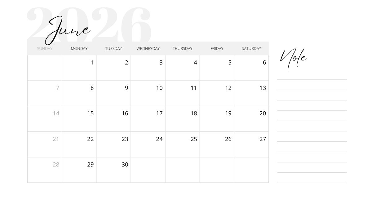 June 2026 Calendar 