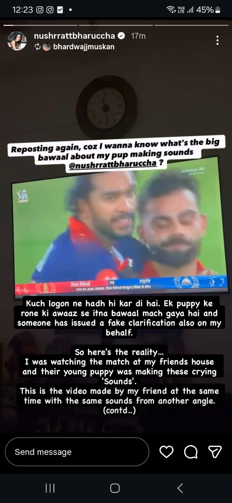 nushrratt bharuccha clarifies viral ipl 2026 final instagram story