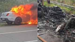 Greater Noida: Moving Jaguar Catches Fire, Bursts Into Flames On Yamuna Expressway; Occupants Narrowly Escape | Watch