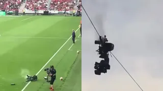 WATCH | Spidercam Crashes Onto Field After Catching Fire Mid-Air During Kazakhstan vs Hungary; Video Goes Viral