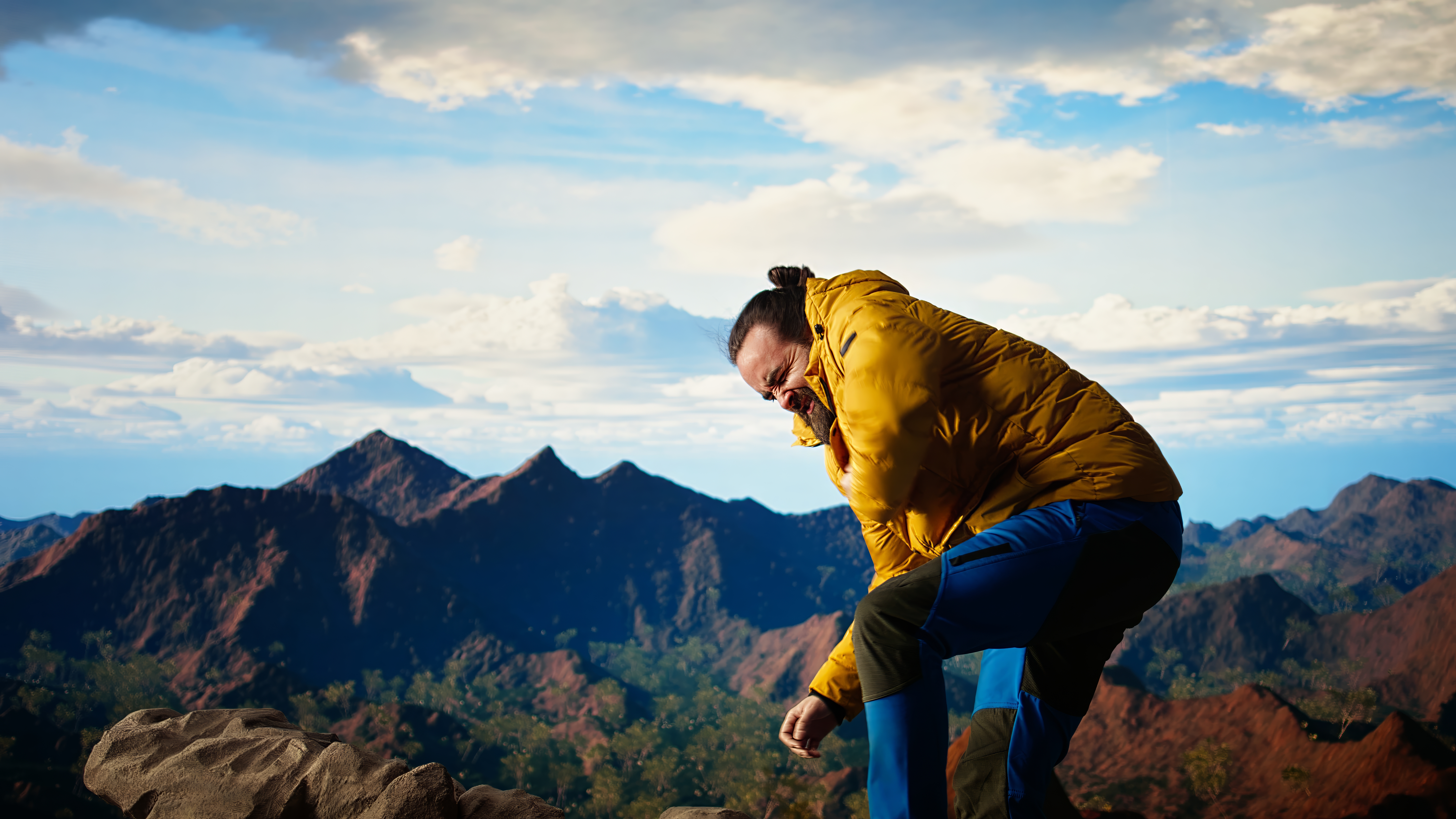 person decending mountain