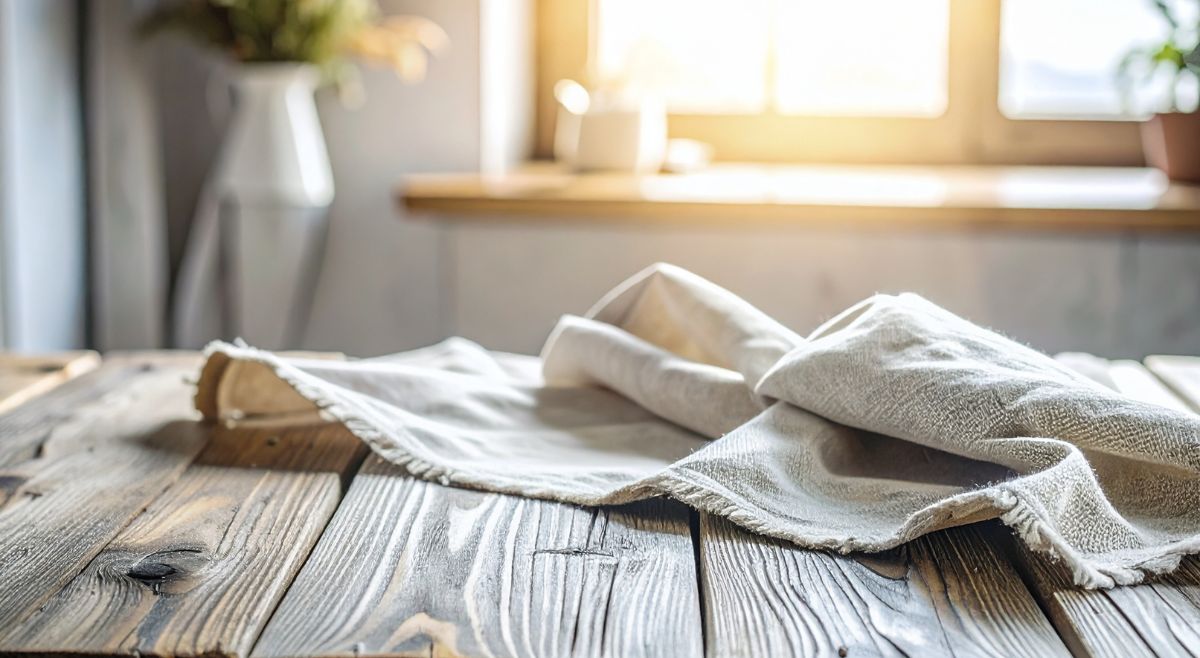 Spread old curtain on table cloth